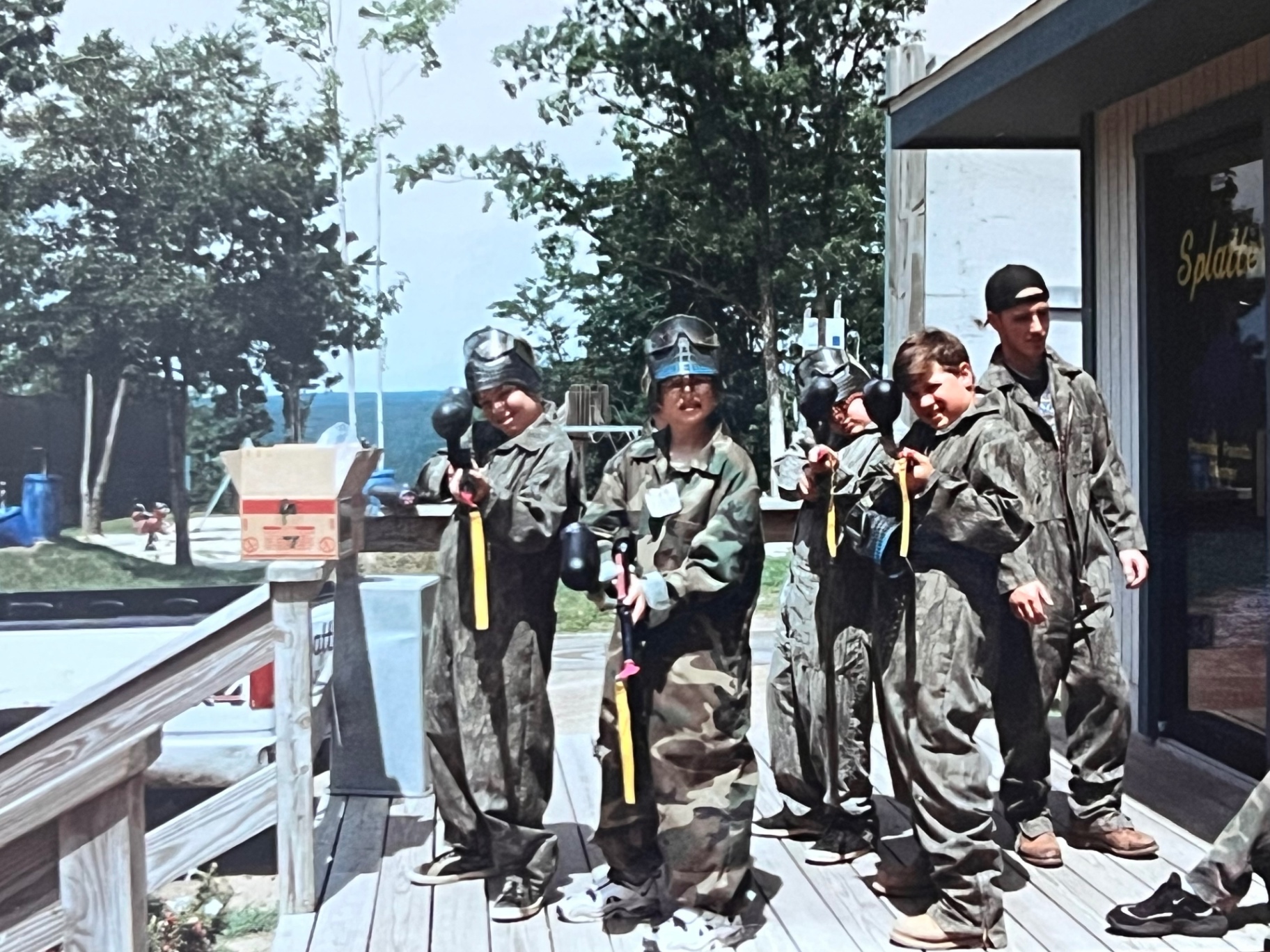 Paintball day at The Hideout — the boys geared up and ready for battle
