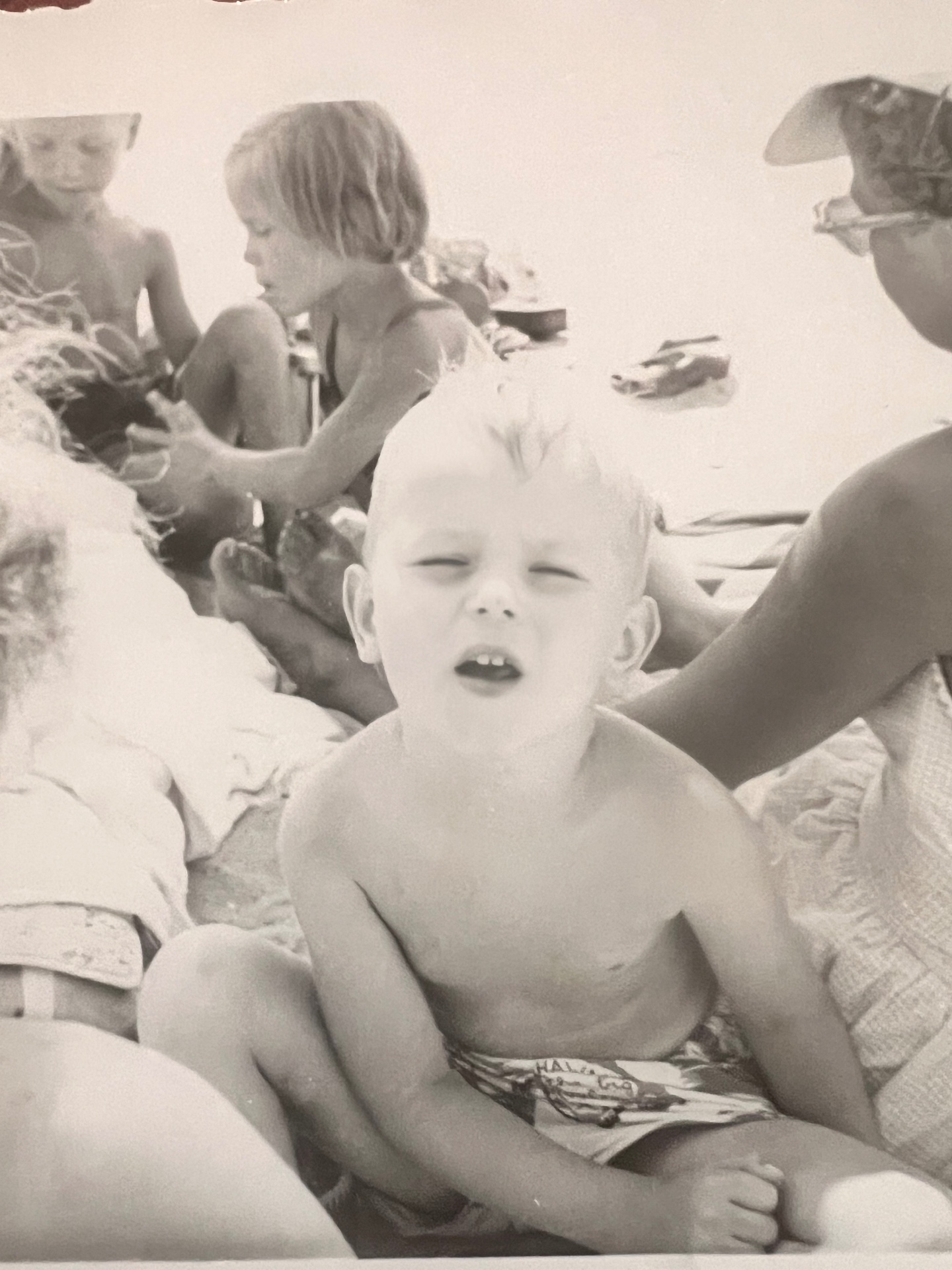 Squinting into the sun — a beach day with the gang