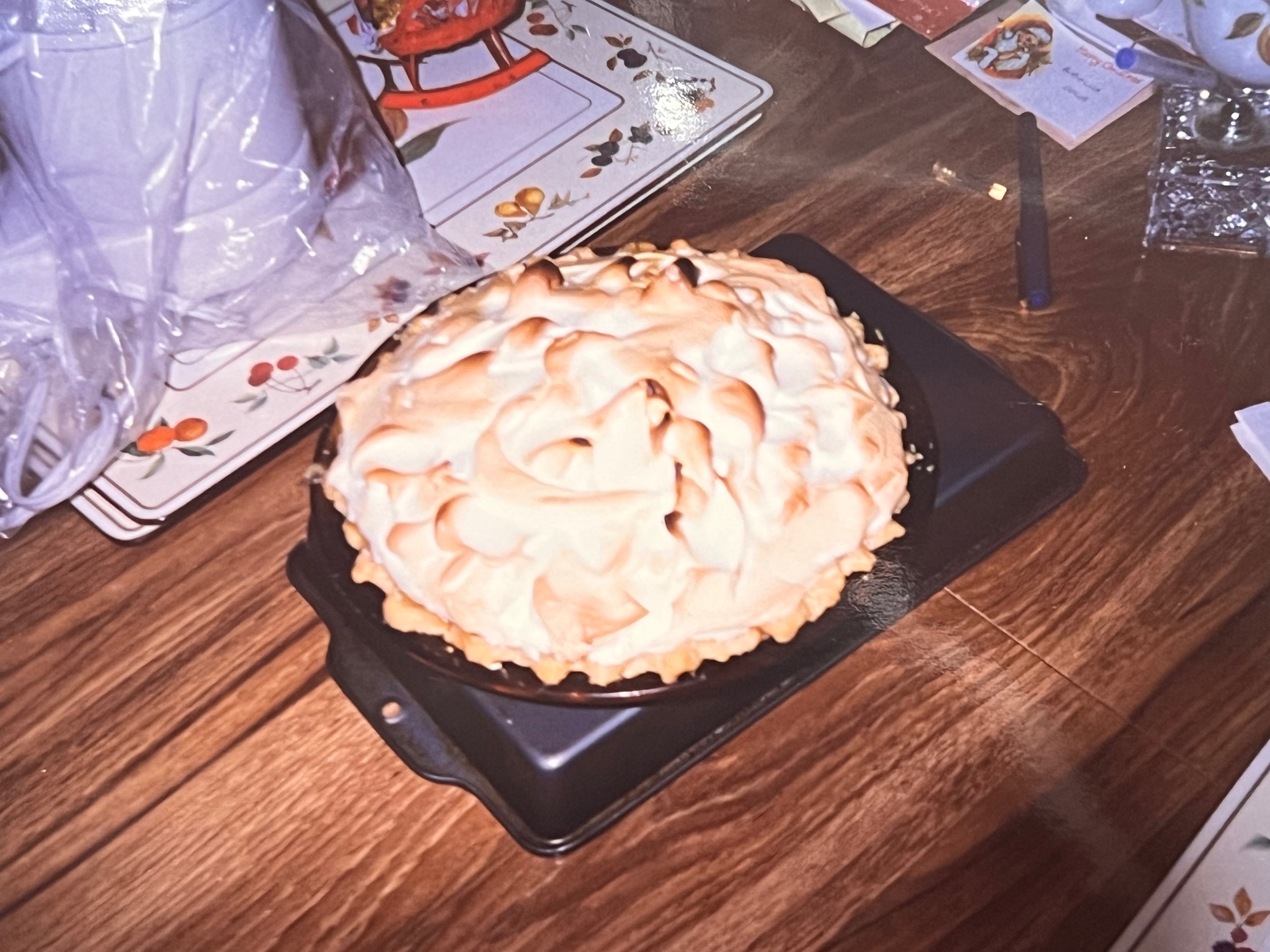 Grandma's homemade lemon meringue — golden peaks fresh from the oven