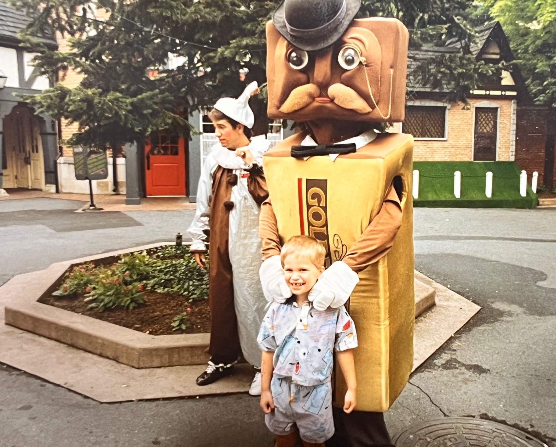 Hershey Park — the little one with Mr. Goodbar himself. Sweet day, sweeter memory
