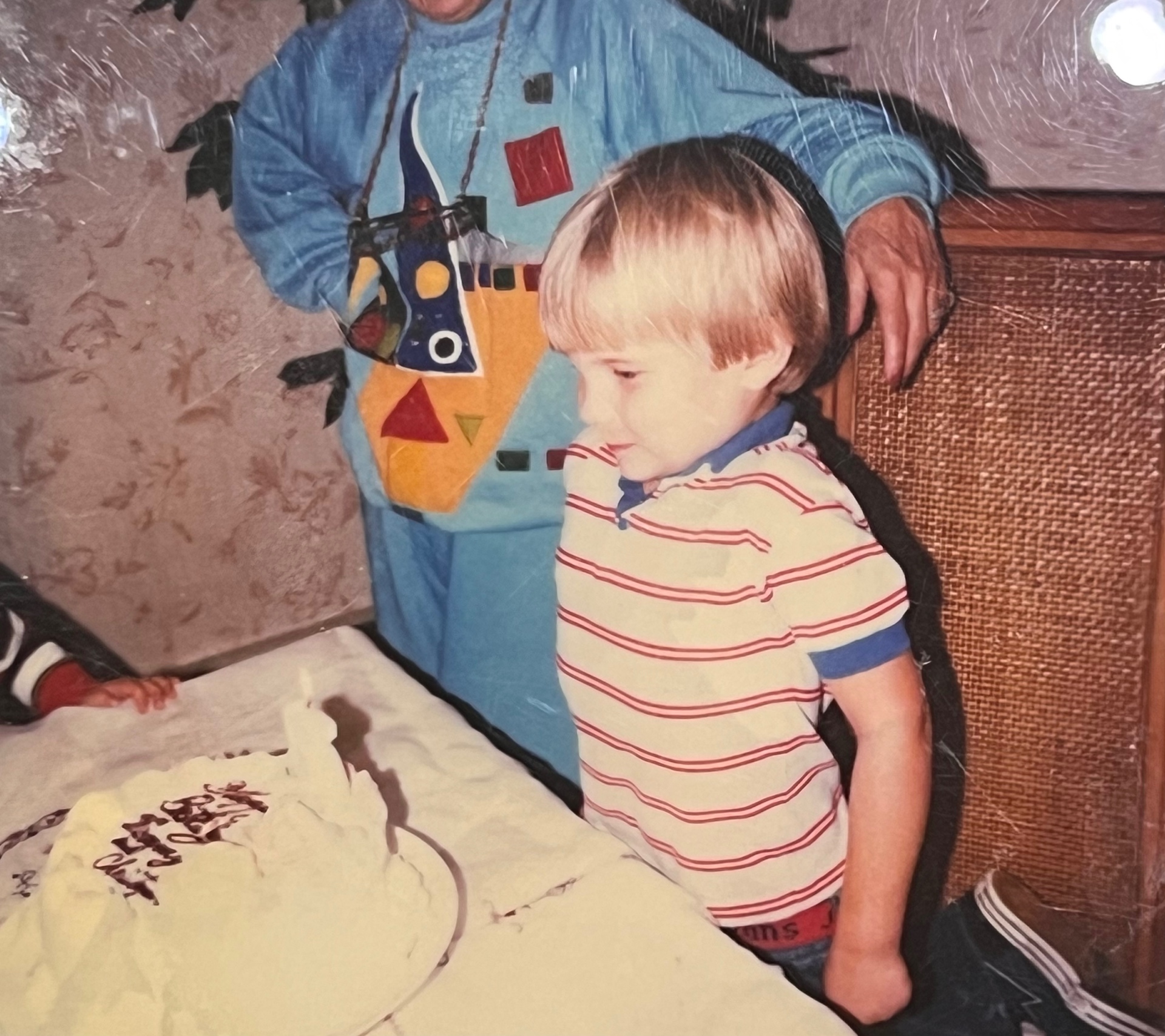 Little Jason with the clown at his birthday — Richard's arm around him, right where a dad should be